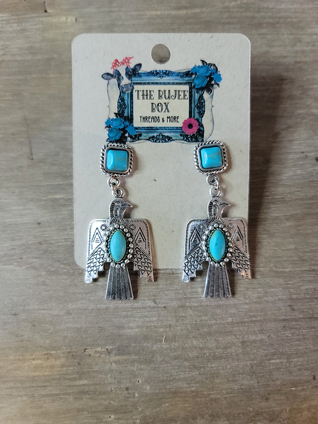 Bead Handmade Southwestern Thunderbird with Blue Howlite Turquoise Earrings